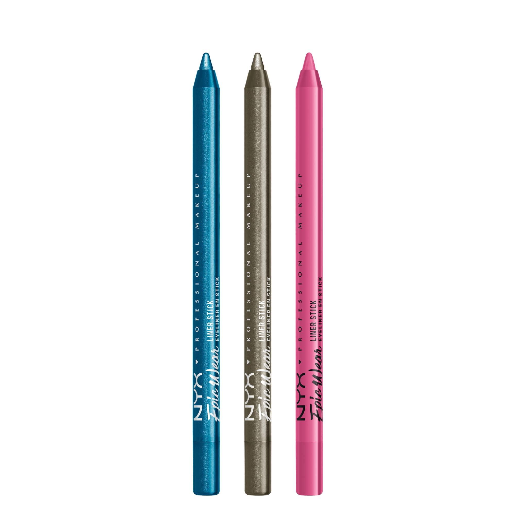 NYX PROFESSIONAL MAKEUP NYX PROFESSIONAL MAKEUP Epic Wear Liner Stick, Long-Lasting Eyeliner Pencil - Pack of 3 (Turquoise Storm, All Time Olive, Pink Spirit)