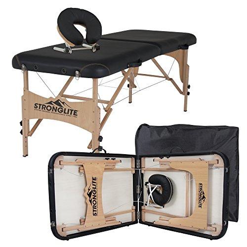 StrongLite STRONGLITE Portable Massage Table Package Shasta - All-In-One Treatment Bed w/ Adjustable Face Cradle, Pillow & Carrying Case, Black