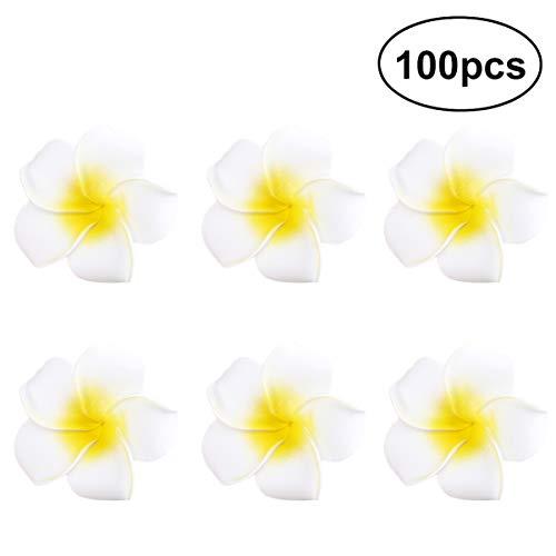 Beaupretty 100pcs Wedding Flower Frangipani Flower Fresh Flower Leis Artificial Frangipani Hawaiian Flowers Hawaiian Flower Hair Flower Hair Wreath Flower Hair Clips Foam Diy Bride White 6cm
