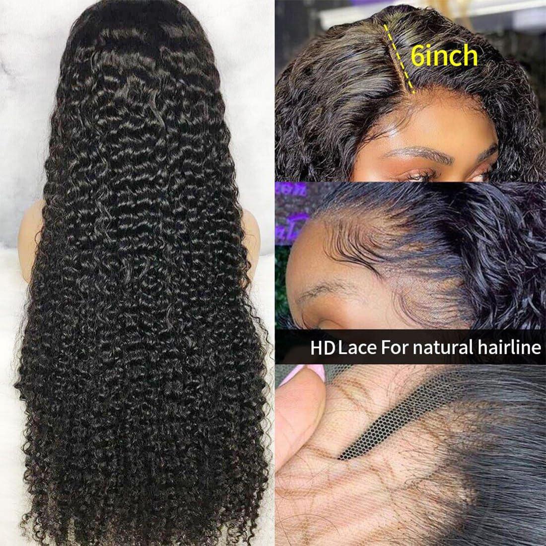 WIGMY 13x6 HD Lace Front Wigs 200% Density Mongolian Kinky Curly Lace Front Wig Undetectable Lace Human Hair Wig for Black Women Unprocessed Virgin Human Hair Curly Wig Full and Thick 20inch