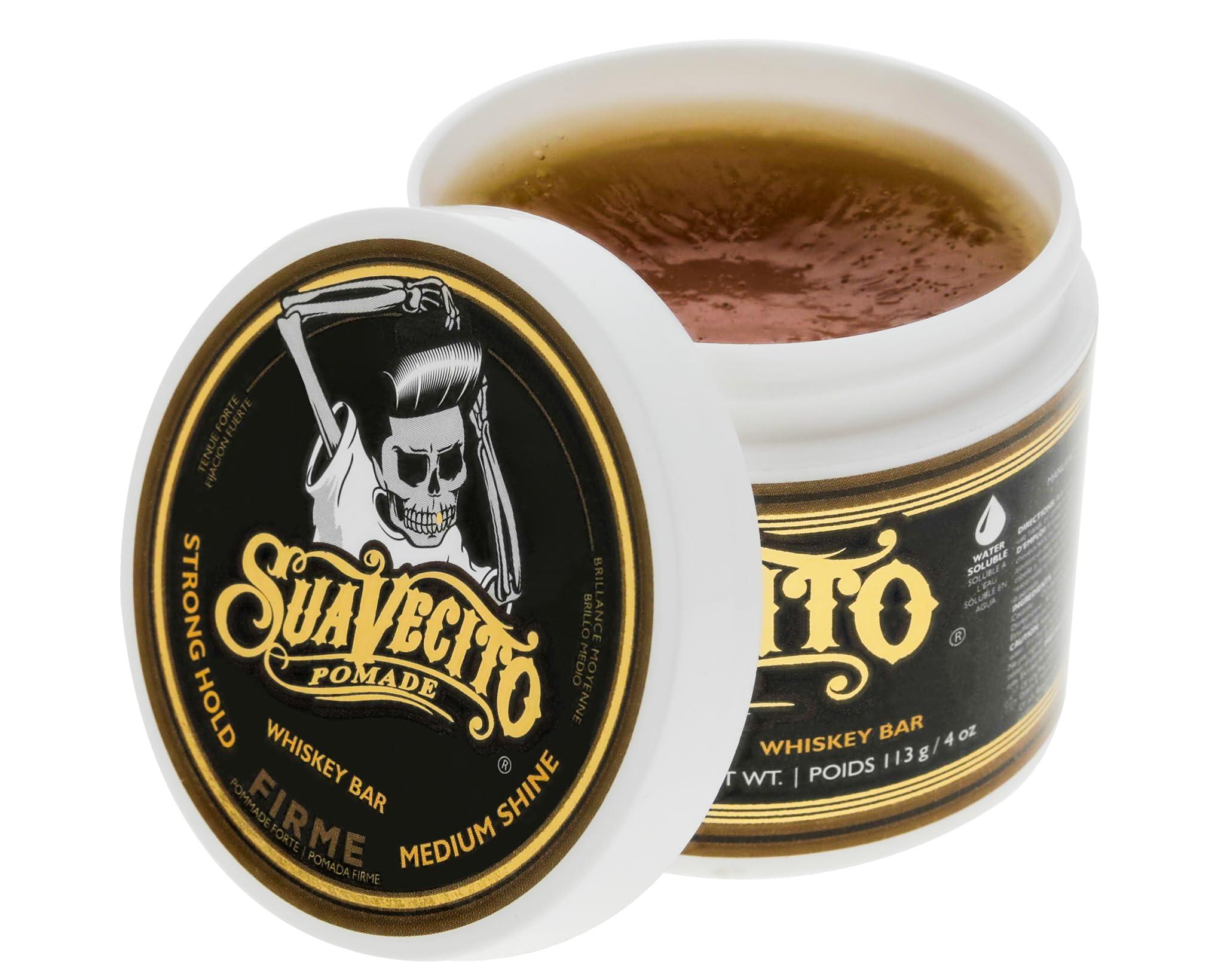 Suavecito Suavecito Pomade Firme (Strong) Hold Whiskey Bar Scent 4 oz - Pomade For Men - Medium Shine Water Based Wax Like Flake Free Hair Gel - Easy To Wash Out - All Day Hold For All Hair Styles