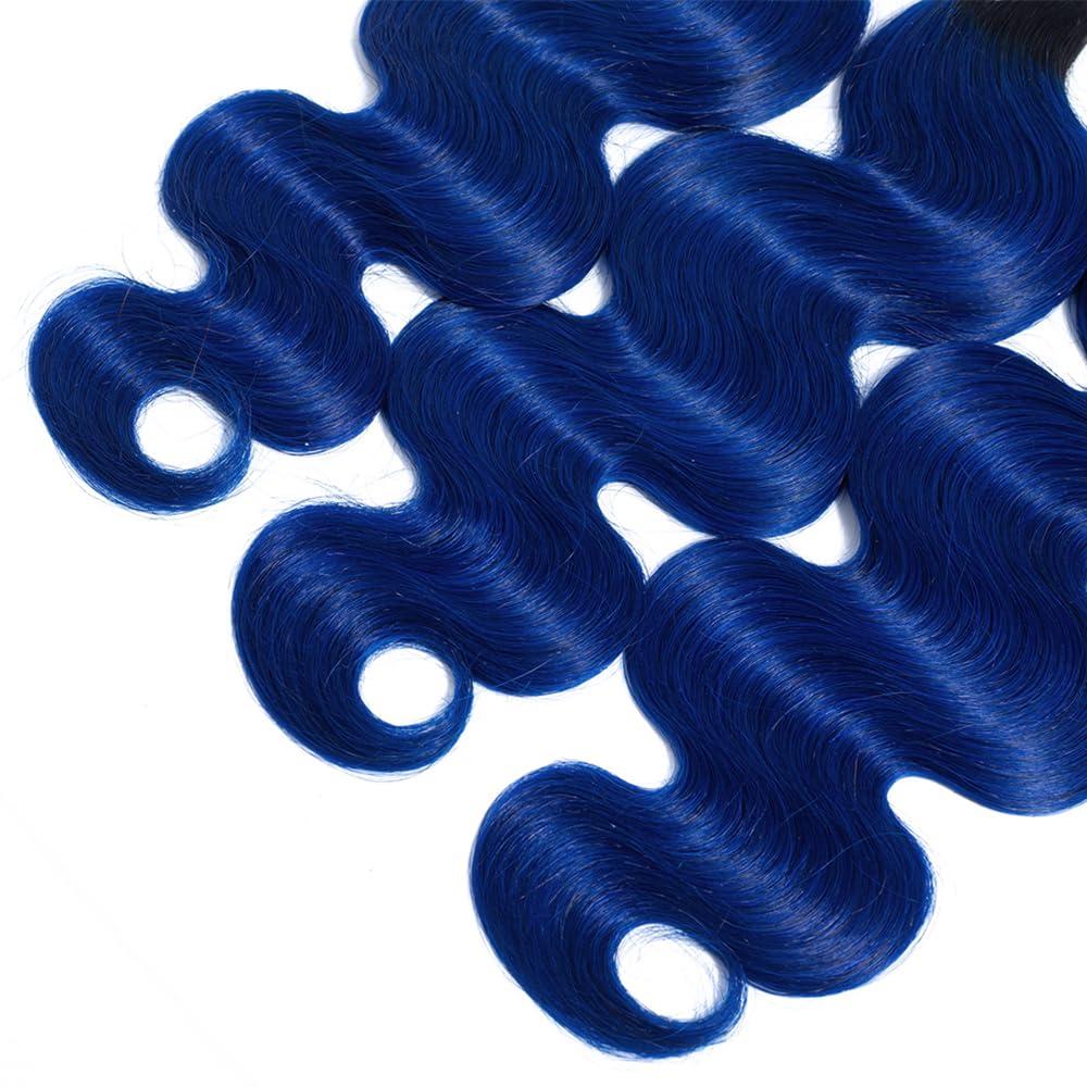 CnumGunm Pure Blue Body Wave Human Hair Bundles 20 22 24 inch 3 Bundles Blue Body Wave Bundles Human Hair Unprocessed Brazilian Virgin Human Hair Extensions