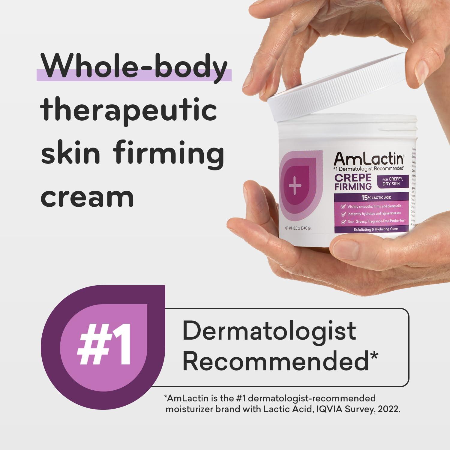 AmLactin AmLactin Crepe Firming Cream - 12 oz Body Cream with 15% Lactic Acid - Exfoliator and Moisturizer for Crepey, Dry Skin