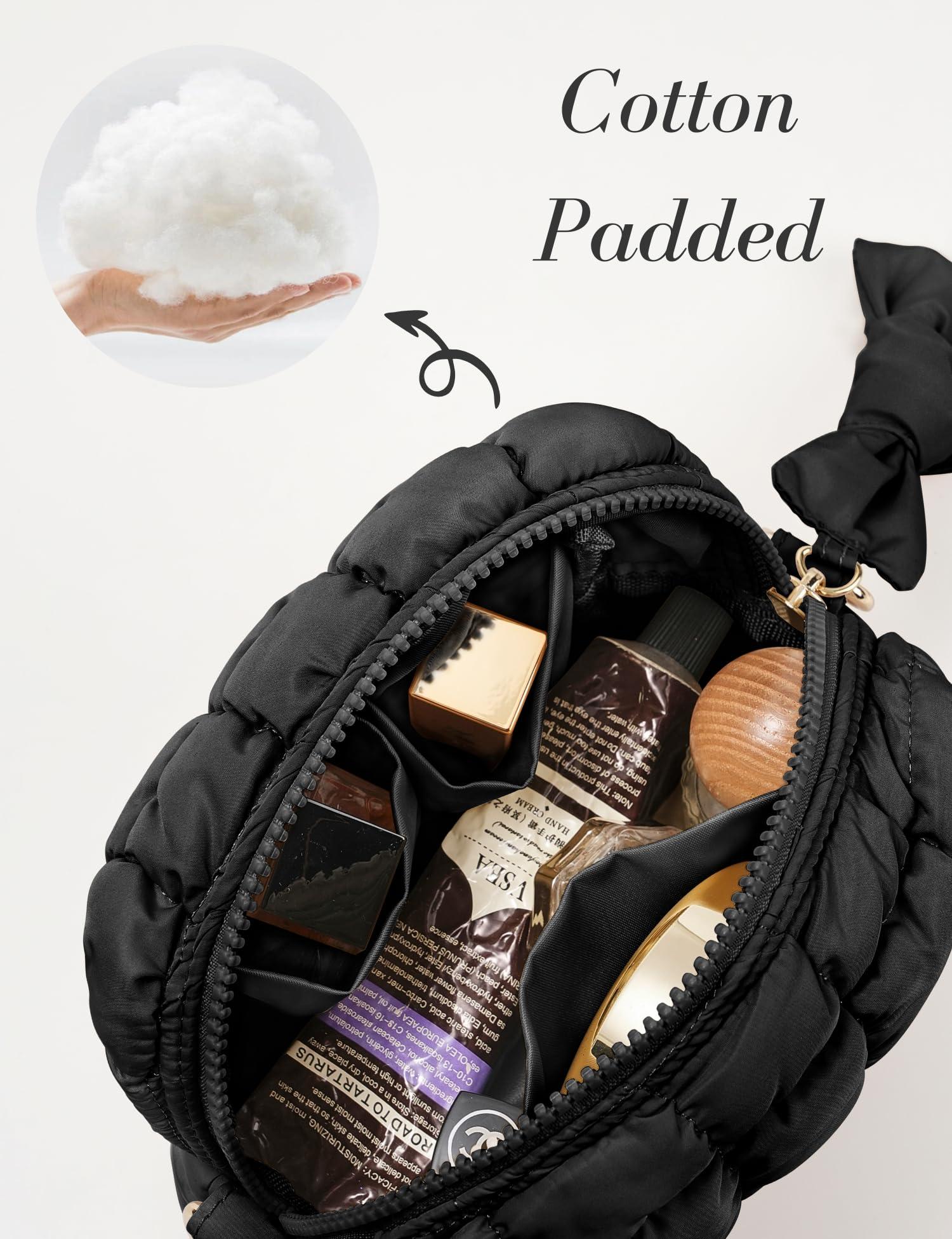 Yarnic Yarnic Quilted Makeup Bag Cosmetic Bag, Travel Toiletry Bag for Women, Cute Makeup Bag Organizer Puffer Makeup Pouch (S, Black)