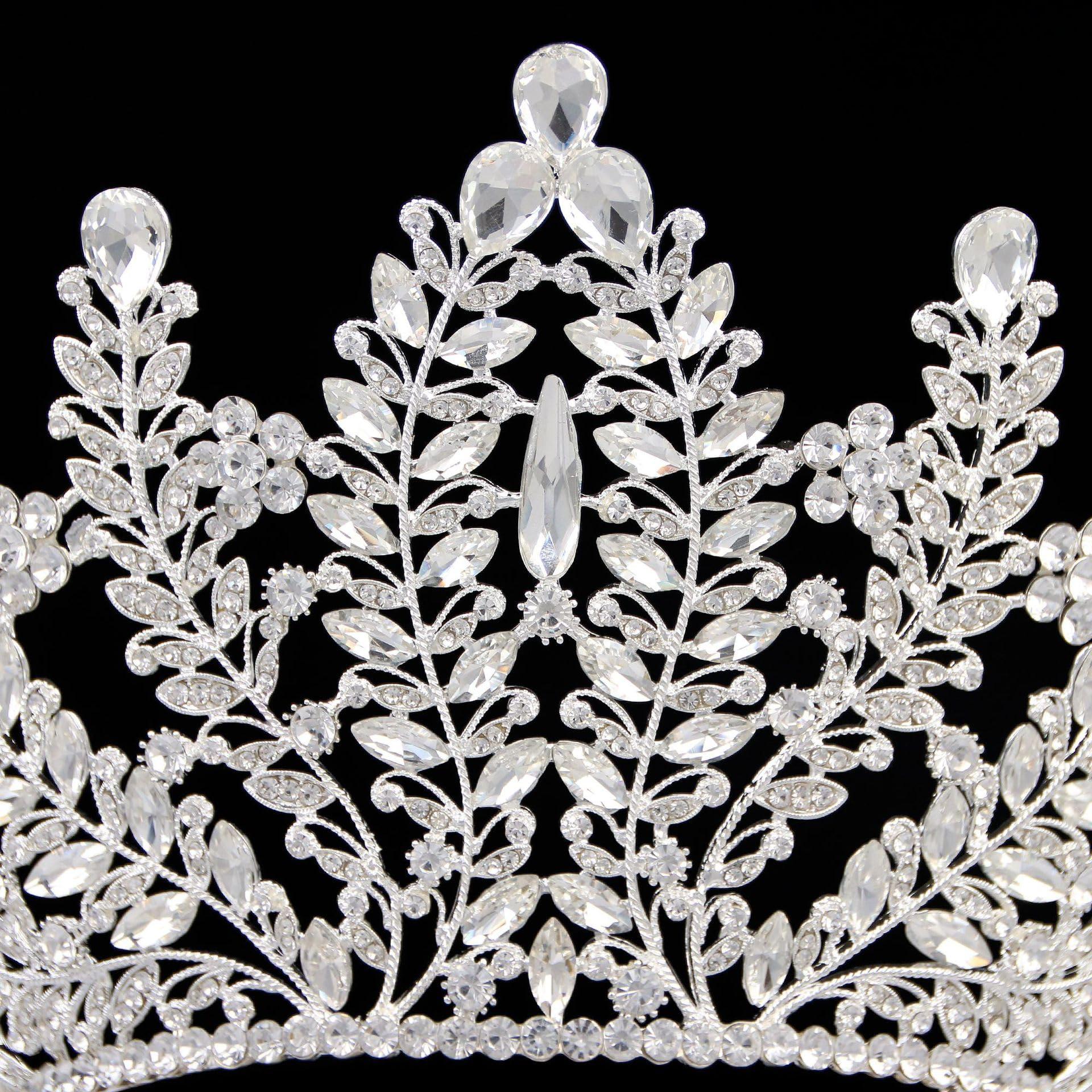 QXMYOO Extra Large Tiaras 5.8\" Tall Pageant Crowns for Women Clear Austrian Crystal Tiara Silver Homecoming Queen Crown Big Rhinestone Headpiece for Birthday Prom Quinceanera Wedding (A-Silver)