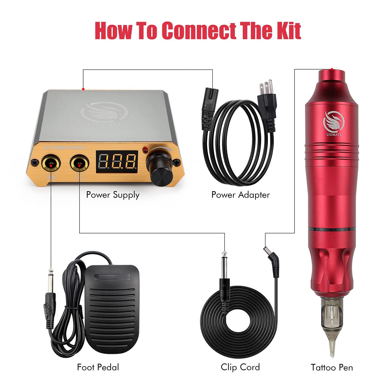 LIUMATE Tattoo Kit, Tattoo Pen Kit Rotary Tattoo Machine Kit Professional Complete Tattoo Gun Kit with Power Supply 20 Cartridge Needles 6 Color Tattoo Ink