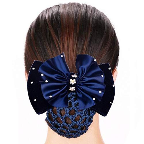 ericotry 1Pcs Women Girls Rhinestone Satin Bowknot Barrette Decorative Hair Clip Hair Bun Cover Snood Net for Nurse Bank Worker Restaurant Stewardess (Black)