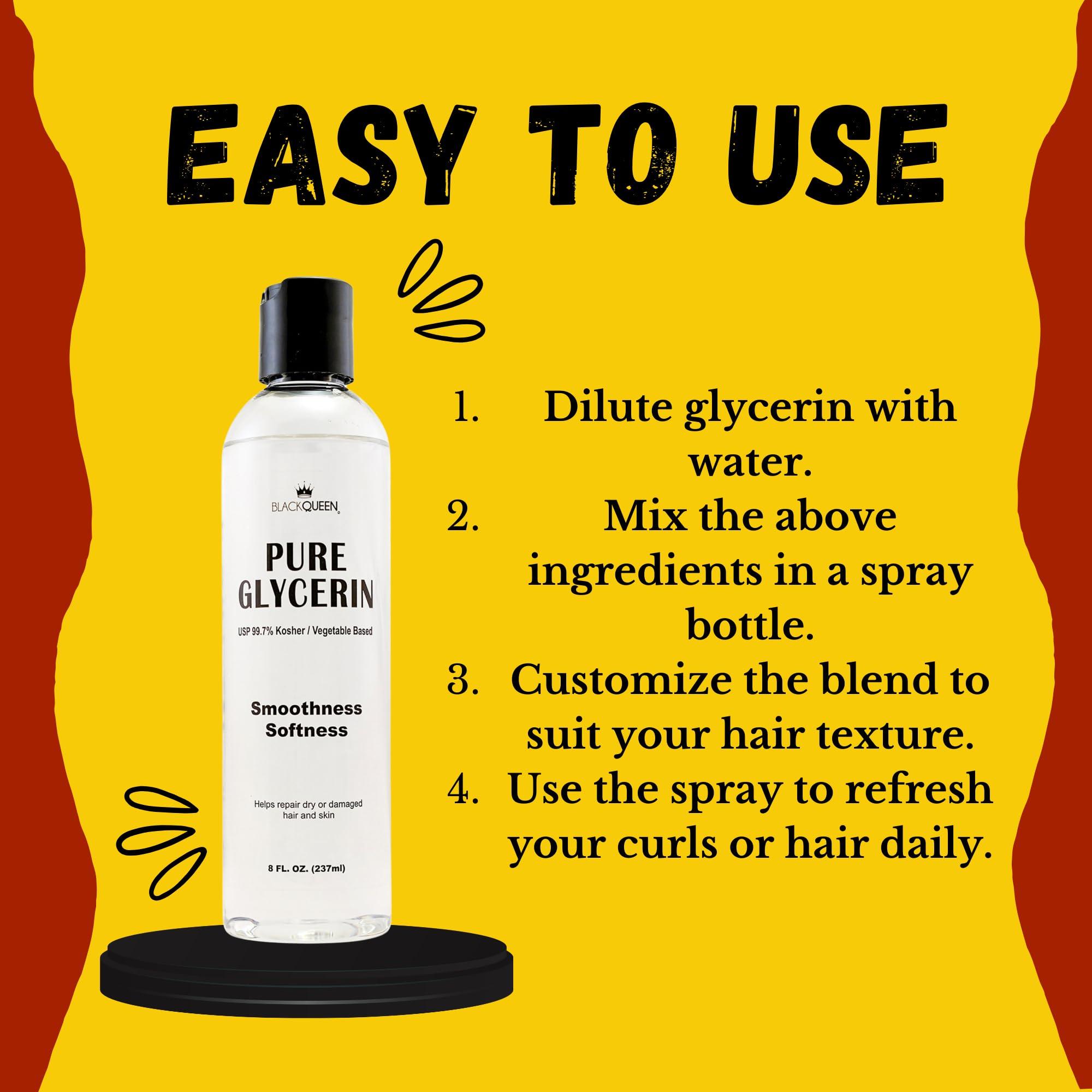Black Queen Black Queen Vegetable Glycerin-100% Pure-4C Dry Hair & Skin Moisturizer- 8 oz- USP-Kosher grade, Made in USA-Do-It-Yourself (Pack of 2)