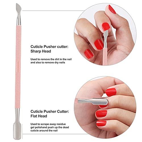 YINYIN Cuticle Trimmer with Cuticle Pusher and Cutter-YINYIN Cuticle Cutter Cuticle Nipper Professional Stainless Steel Cuticle Clippers Durable Pedicure Manicure Tools for Fingernails and Toenails (Pink)