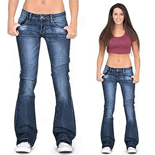 Andongnywell-Women Denim Pants Andongnywell Women's Slim Jeans Plus Size Stretchy Skinny Bell Bottom Bootcut Pant Fringed Trim Mid-Rise Jeans (Blue,XX-Large)