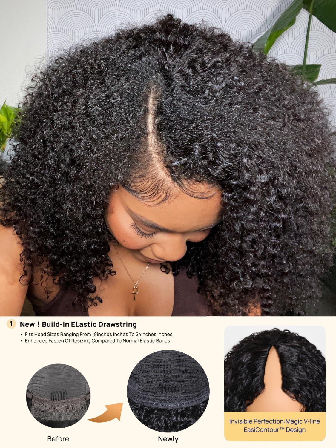 Sunber Sunber EasiContour V Part Wigs Human Hair Kinky Curly Upgrade Glueless U Part Human Hair Wig V Part Kinky Curly No Leave Out No Gel Beginner Friendly Clip in Vpart Wig 150% Density 14Inch