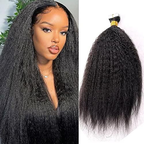 YiXing Kinky Straight Tape In Hair Extensions Human Hair YiXing Tape Extensions Human Hair 200g/Bundle,80Pcs Seamless Tape Ins for Black Women Braided Remy Hair 10Inch