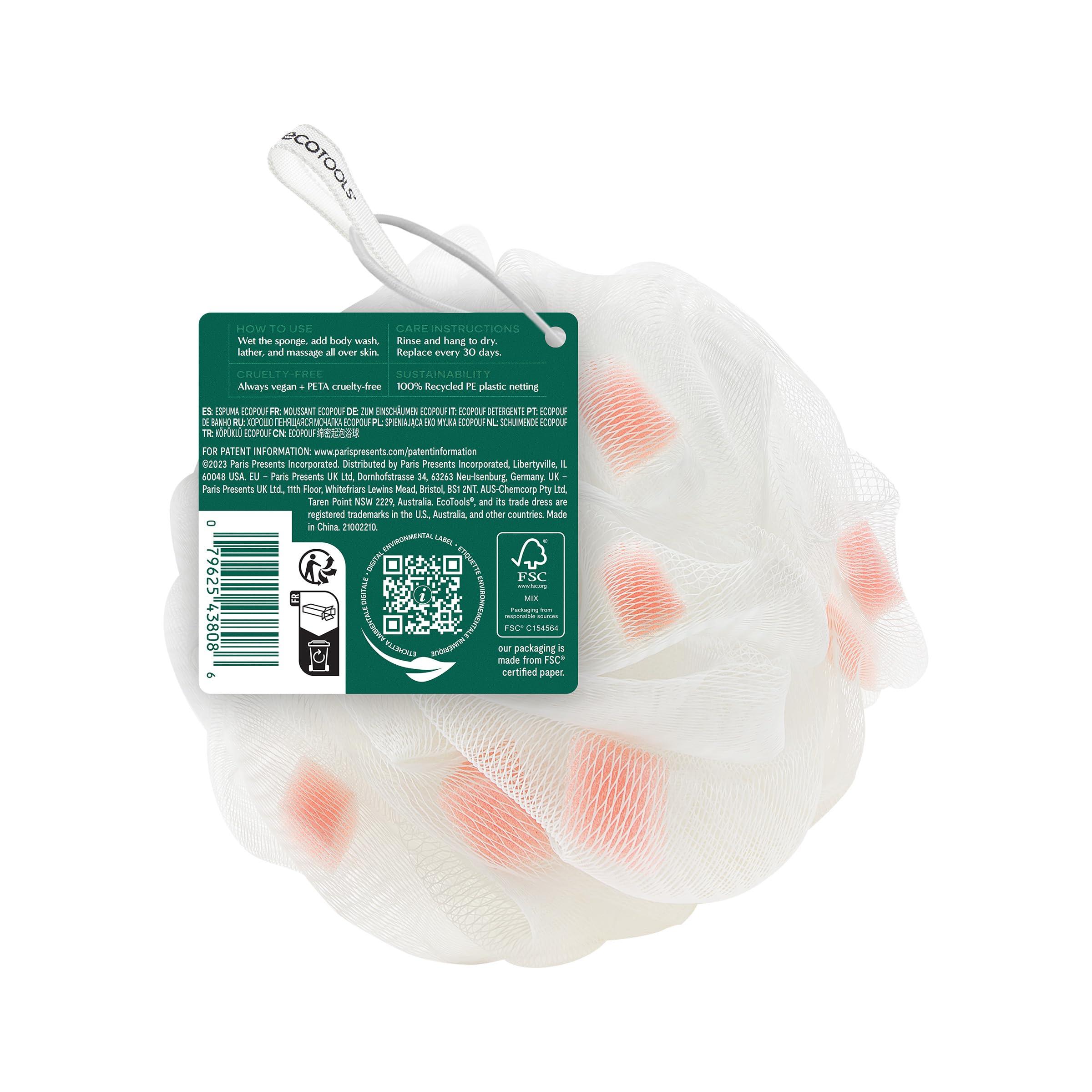 EcoTools EcoTools Lathering EcoPouf 6 Pack, Loofah Infused with Mini Sponges, Provides Rich Lather, Recycled Netting, Gentle Exfoliation in Bath Or Shower, Pouf Removes Dead Skin, Cruelty-Free