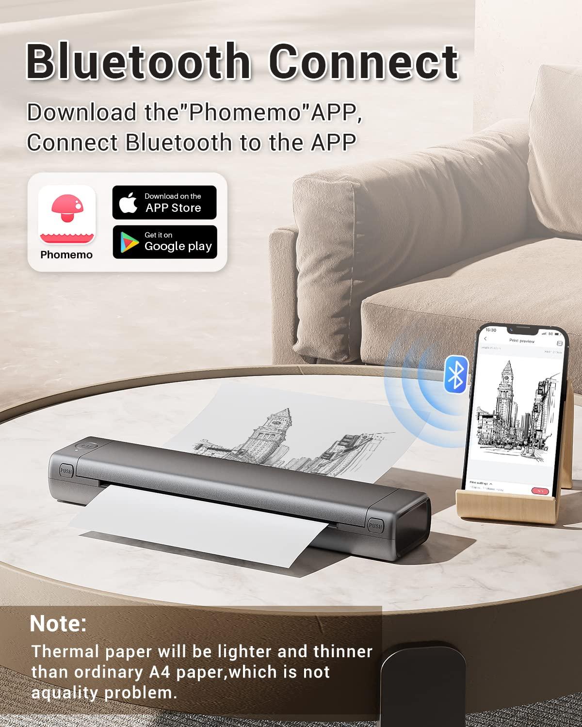 Phomemo Phomemo Wireless Portable Printer, Supports A4 8.27\"x11.69\", Inkless Mobile Printer Compatible with iOS, Android & Laptop, Portable Printers Wireless for Travel, Mobile Office, School, Home, Car