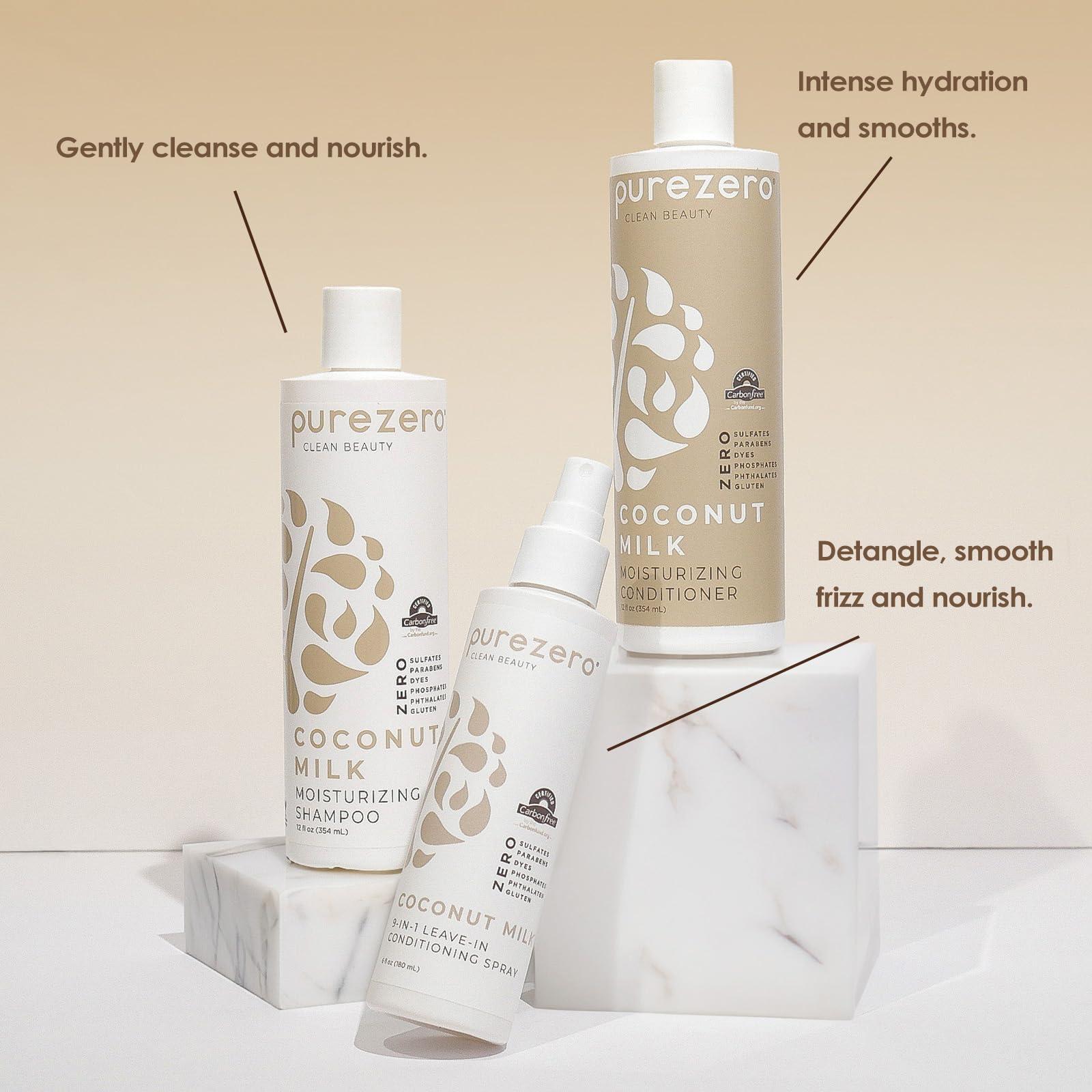 Purezero Purezero Coconut Milk BUNDLE [12oz Shampoo + Conditioner + 6 oz 9-in-1 Leave-in Conditioner] - Intense Hydration & Increased Shine