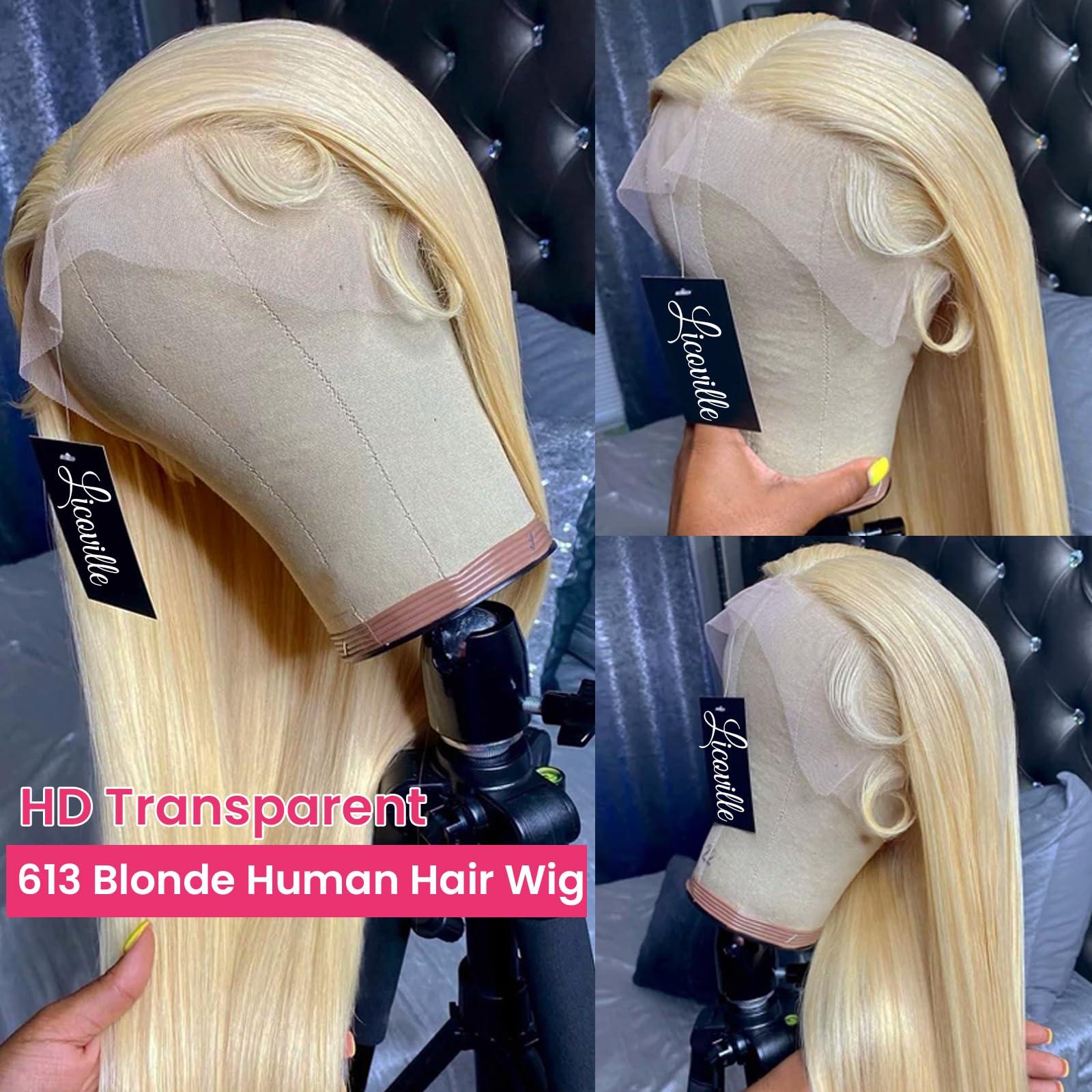 Licoville 613 Lace Front Wig Human Hair 180% Density 13x4 613 Human Hair Wig Full Thick Straight 22 Inch 613 HD Lace Frontal Wig Pre Plucked Bleached Knots Blonde Human Hair Lace Front Wigs for Black Women