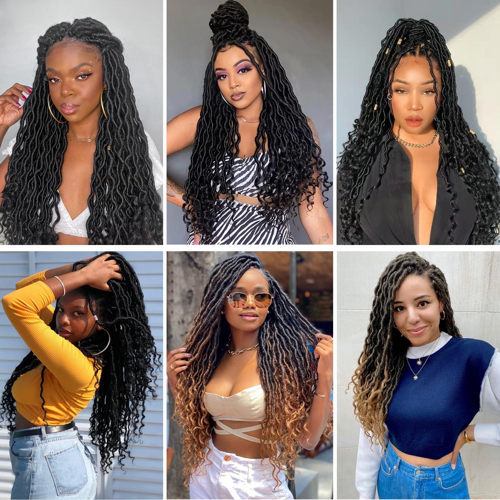 Cohariss Short Faux Locs Crochet Hair Pre Looped 12 Inch 6 Packs Goddess Locs Crochet Hair Soft Faux Locs with Curly Ends(12 Inch,6 Packs,1B)