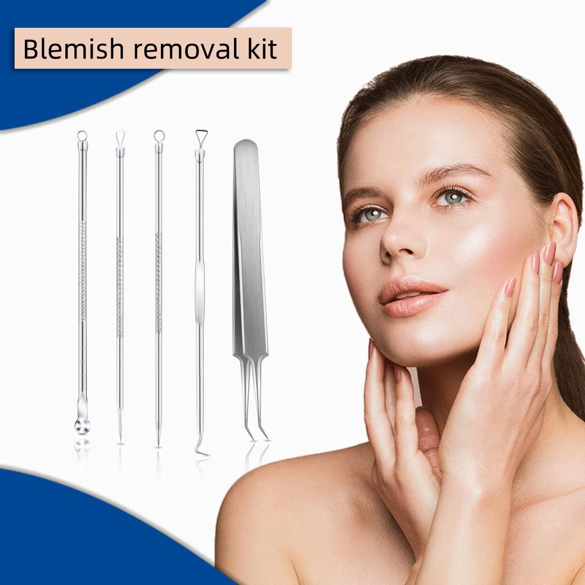 yuntop Blackhead Remover Tool Pimple Popper Tool Kit 5 Pack Blackhead Extractor Tools with Case Comedone Zit Acne Blemish Whitehead Removal Kit Professional Stainless Steel Extractor Tools for Face Nose