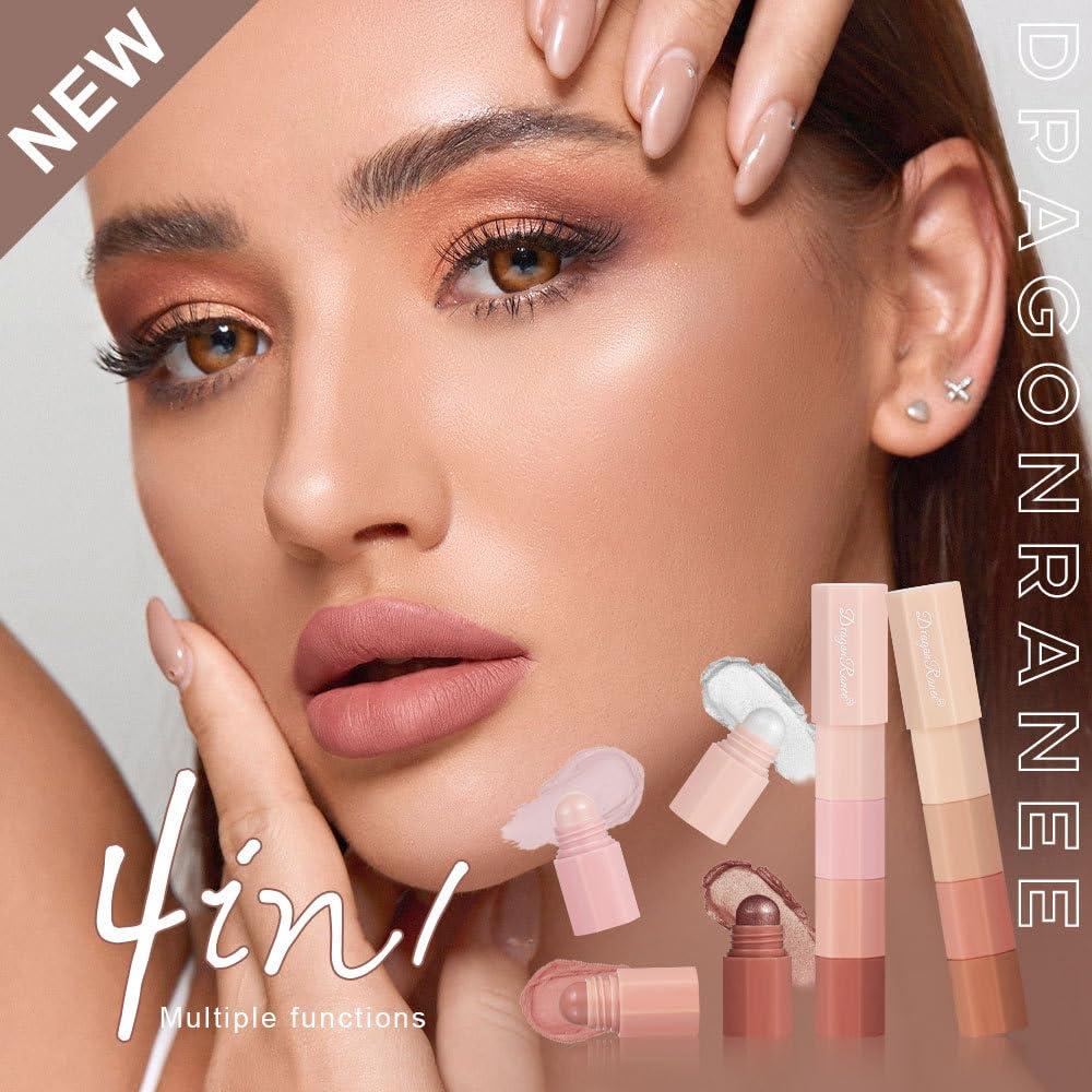 Blopuivo Blopuivo 4-in-1 Nude Cream Eyeshadow Stick,Matte Eye Shadow Face & Eye Highlighter Pen Matte Nude Eye Makeup, Highly Pigmented Eyeshadow (B)