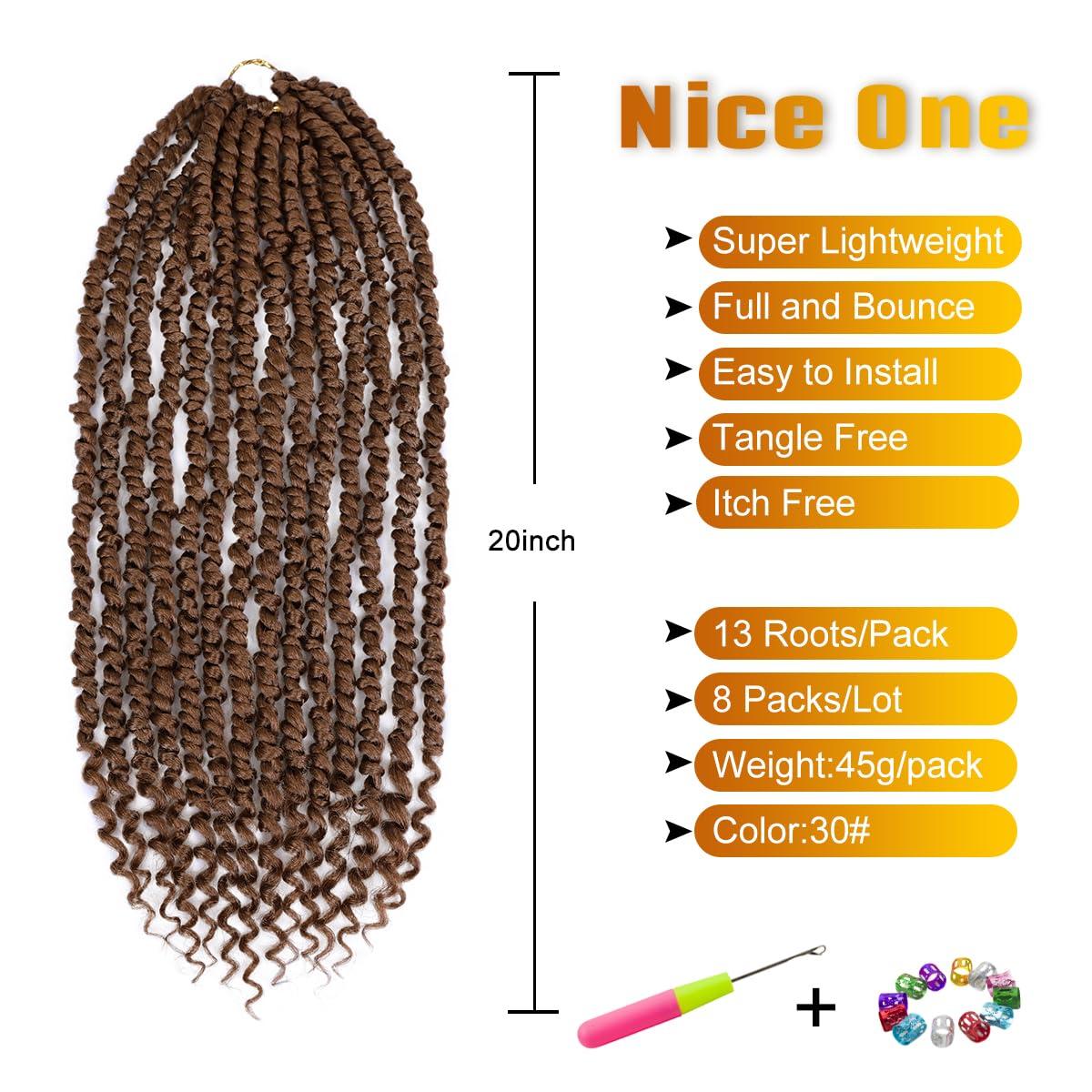 Nice One Pre-Twisted Passion Twist Hair, 8 Packs 112 Strands Pre Looped Passion Twist Braiding Hair for Women, Short Passion Twists Crochet Hair Synthetic Hair Extensions (30#, 20 Inch (Pack of 8))
