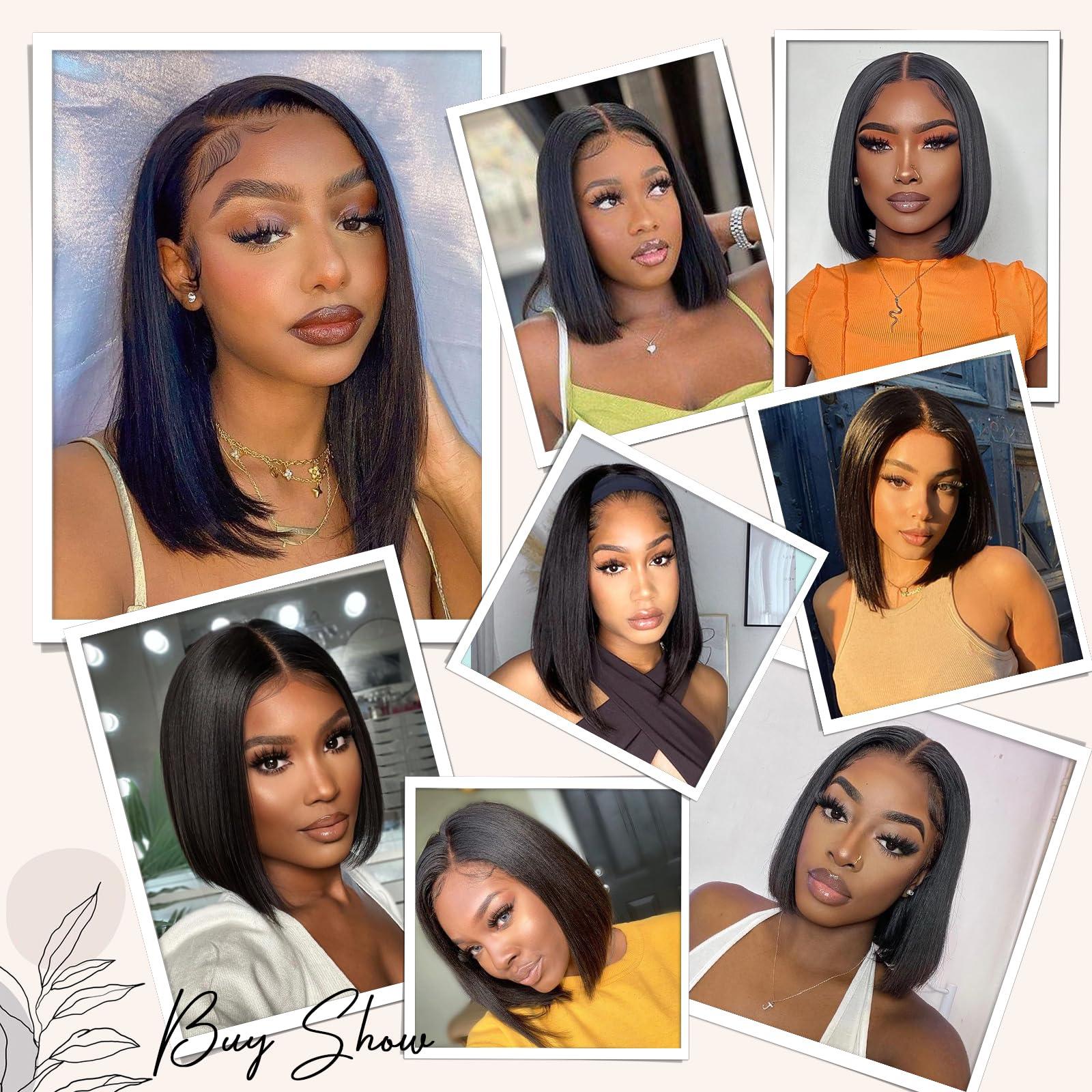 Tinashe Tinashe Wear and Go Glueless Bob Wigs Human Hair 5x6 HD Lace Closure Wigs Pre Plucked Bob Straight Lace Front Wigs Human Hair Short Bob Wigs for Black Women (Black Straight Bob Wig, 10inch)