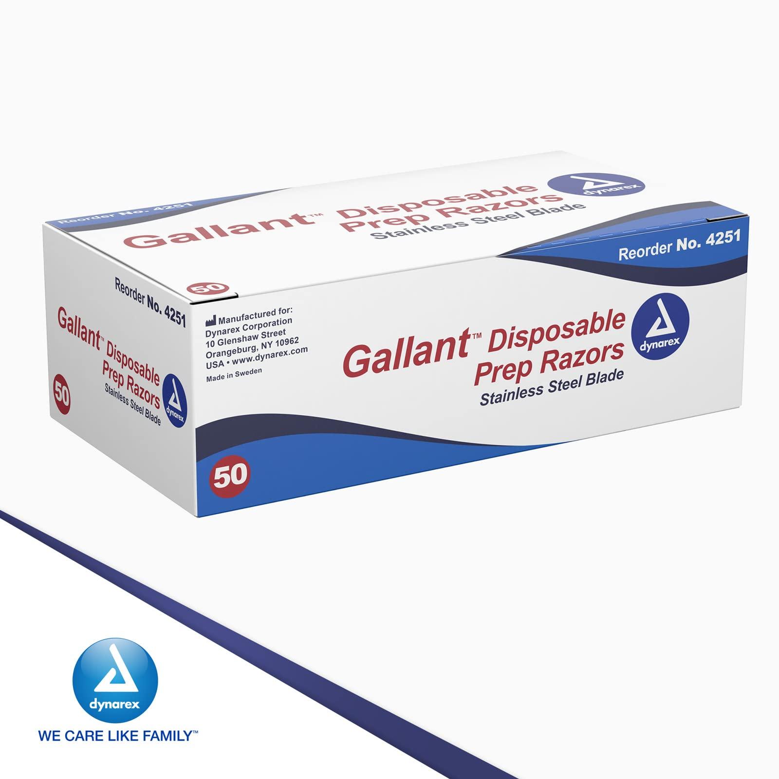 Dynarex Dynarex Gallant Disposable Prep Razors, Used before ECG and other Procedures, Disposable Razors with Open Design, Ergonomic Surgical Prep Razors, 1 Box of 50 Razors