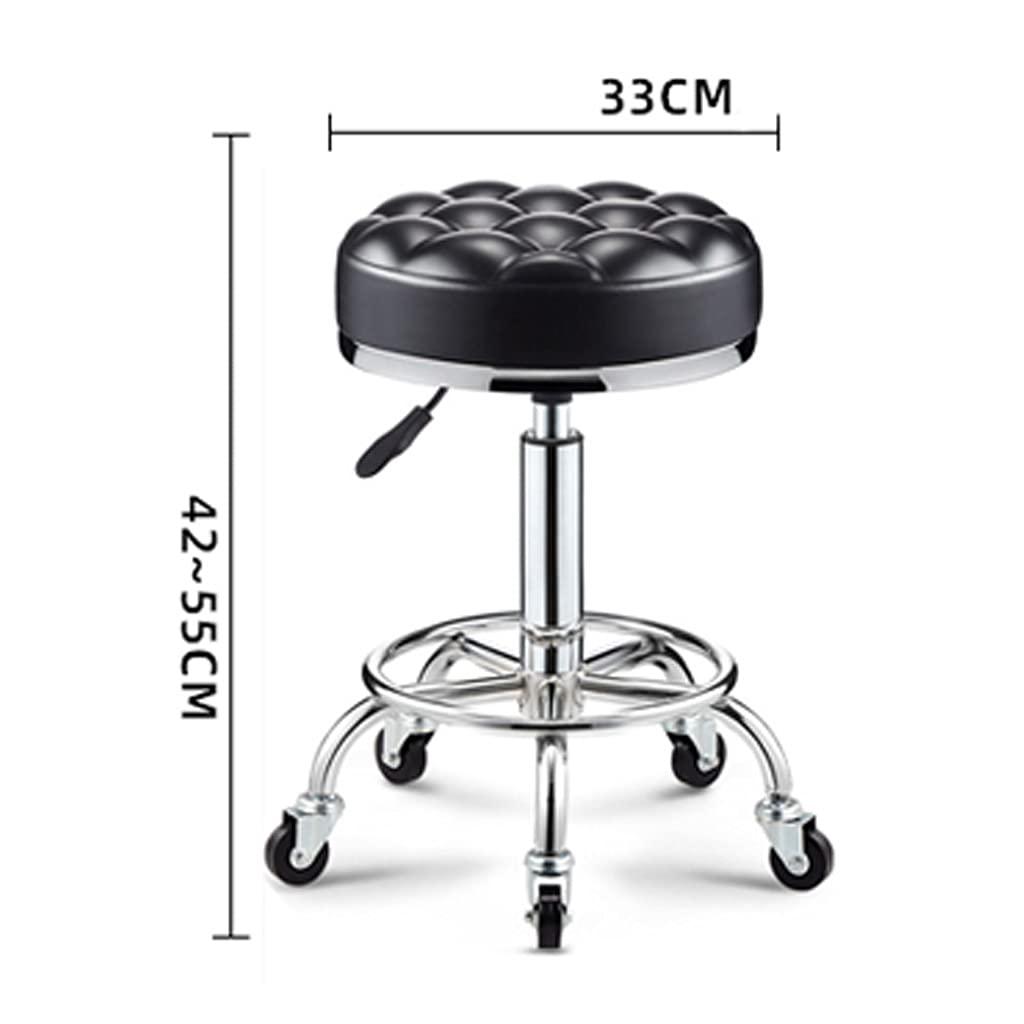 ZHOUXIAO ZHOUXIAO Adjustable Height Stool with 5 Wheels/13 Inch Thick Sponge, Chrome Steel PU Leather Bar Stool Work Shop Stool,Hydraulic Rolling Swivel Salon Stool,Massage Spa Tattoo Black