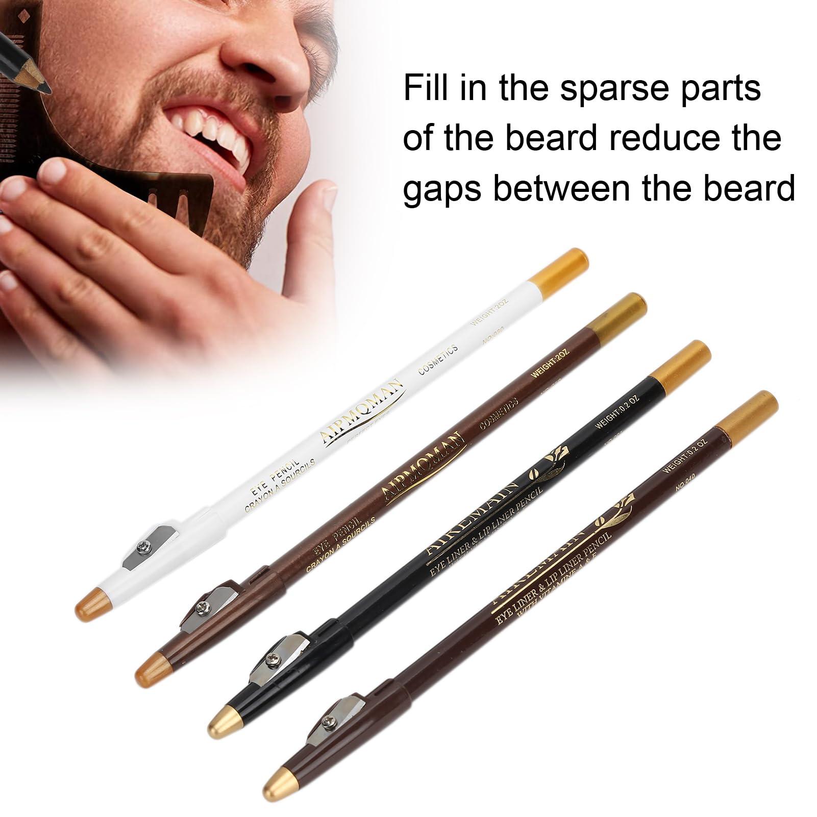 Brrnoo 4Pcs Barber Pencil, Hairline Outline with Sharpener, Tool for Lineup and Beard Shape White (Barber H Pencil + Beard Accessories)