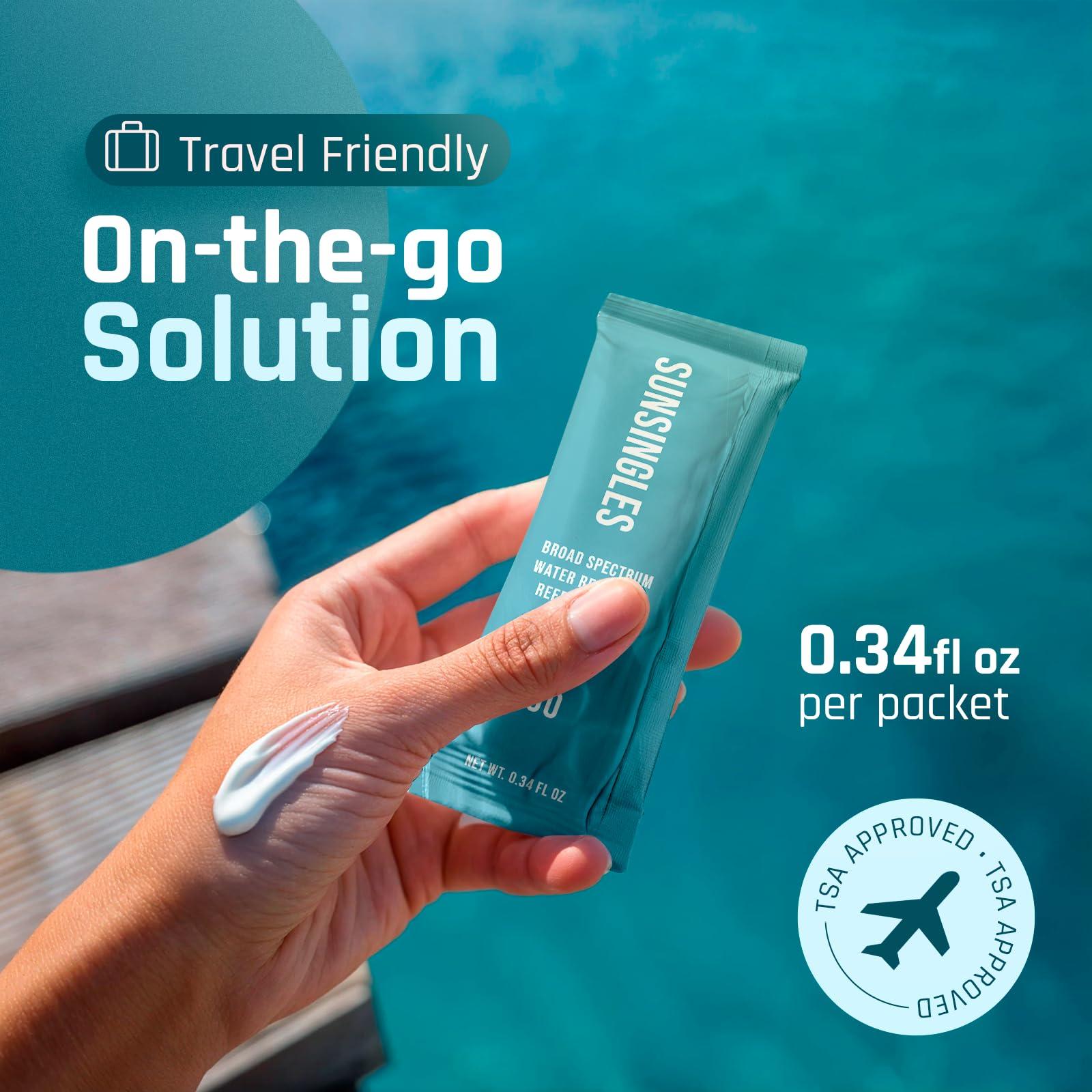 BROTION SunSingles Travel Size Sunscreen 10 Pack, Water/Sweat Resistant, SPF 50, PABA Free Mini Sunscreen, Reef Safe Sunscreen, Single Use Packets 0.34 Fl OZ