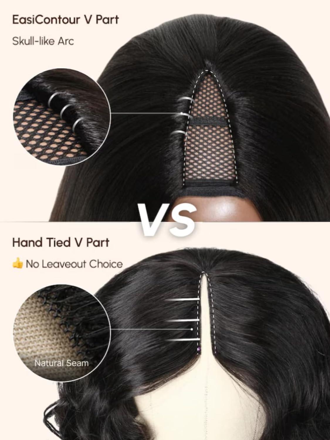 Sunber Sunber EasiContour V Part Wigs Human Hair Kinky Curly Upgrade Glueless U Part Human Hair Wig V Part Kinky Curly No Leave Out No Gel Beginner Friendly Clip in Vpart Wig 150% Density 14Inch