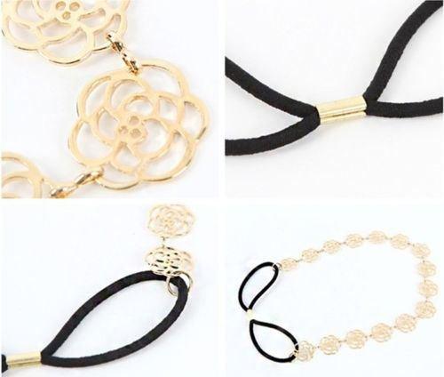 Gunner Womens Fashion Metal Chain Jewelry Hollow Rose Flower Elastic Hair Band Headband