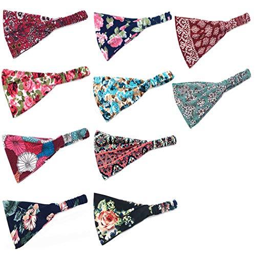 Bohend Bohend 10Pack Boho Headbands Wide Flower Hair Band Boho Bandeau Stretchy Athletic Daily Use Hair Accessories for Women and Girls (D)