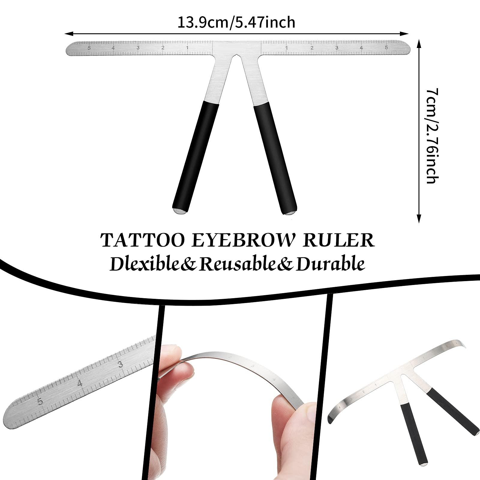 Frienda 2 Pieces Tattoo Eyebrow Ruler 3-Point Positioning Ruler Eyebrow Golden Ratio Caliper Microblading Ruler Brow Caliper Measuring Tool Plastic Eyebrow Caliper for Student (Silver)