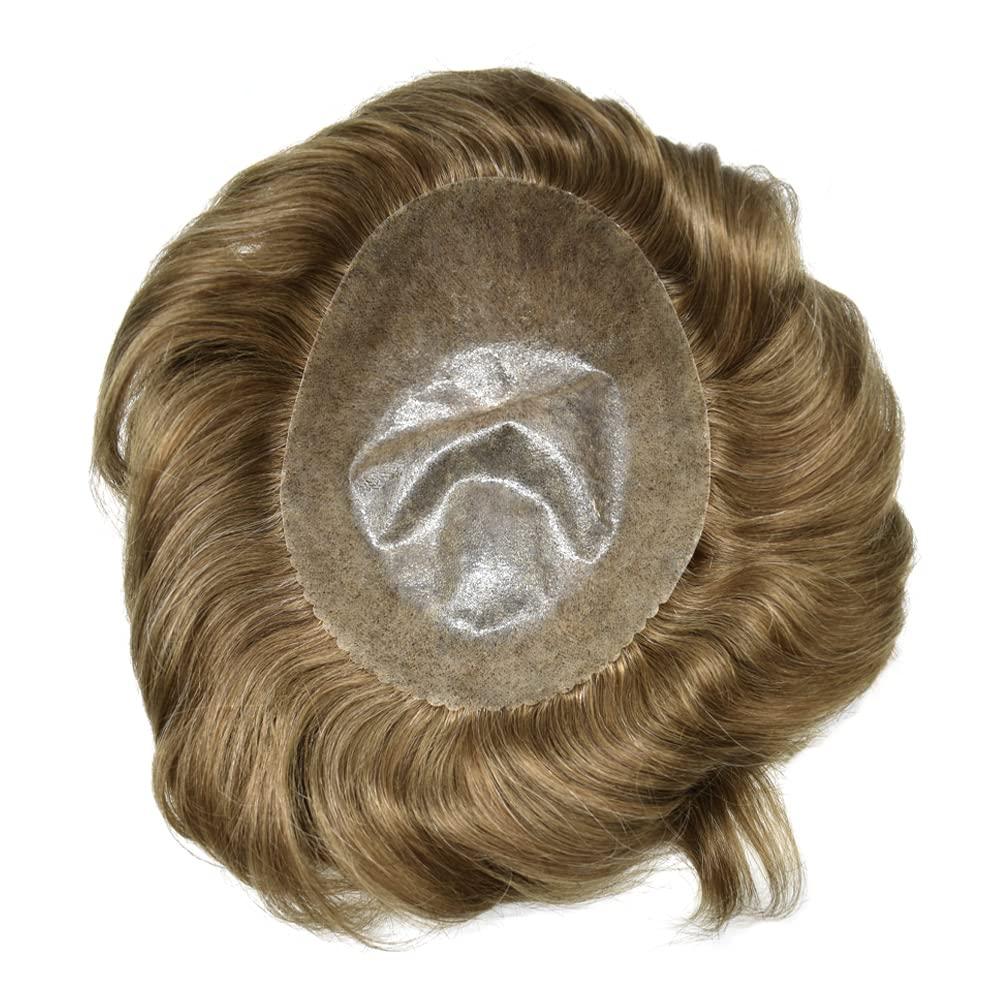 JUSTHAIR Toupee for Men Hair Replcement System Mens Toupee Full Poly Thin Skin Human Hair Piece All PU Injection Toupee Hair Systems (8X10", 1720 17# DARK ASH BLONDE WITH 20% SYNTHETIC GREY)