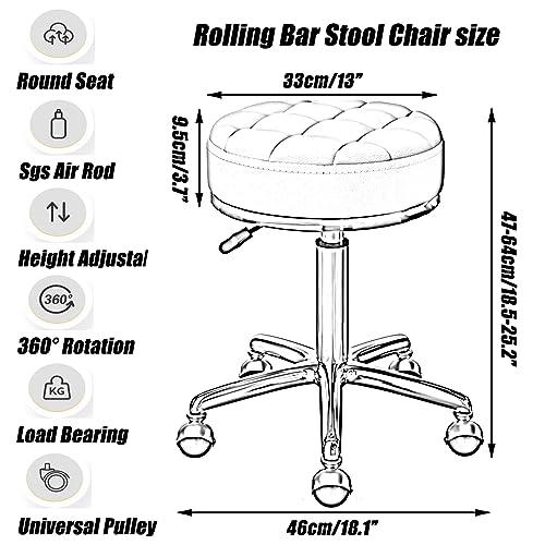 ZJXDPBF Round Rolling Bar Stool, Modern Beauty Salon Spa Swivel Chair with Titanium Gold 5 Claws and Globe Wheels, Adjustable 47-64 cmr:Black