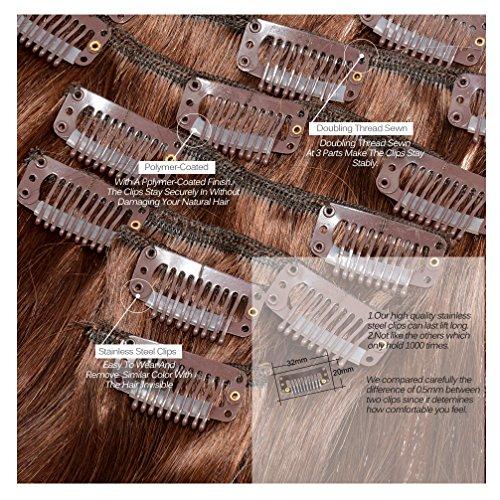BUGUQI 80g Hair Extensions Clip in Human Hair Darker Brown Human Hair Extensions Clip in Real Hair Straight Thick Weft 20 Inch 7pcs