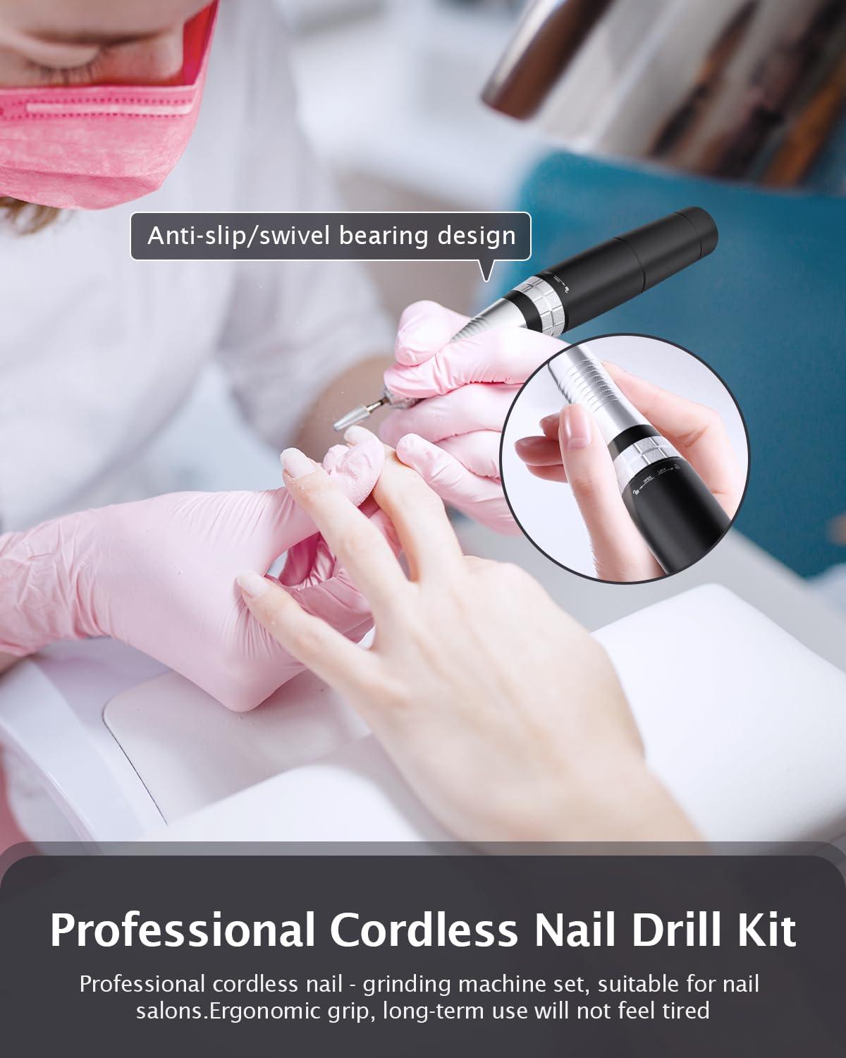 Farocup Professional Electric Nail Drill Kit, Cordless Nail File Machine for Home/Salon Use, 5-Speed Manicure Pedicure Tools with LED Light, Quiet Nail Grinder for Acrylic/Gel/Thick Toenails