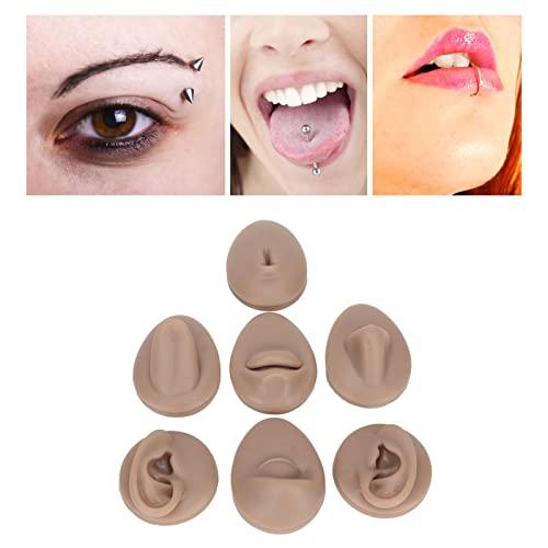 Sorandy Body Piercing Practice Model Body Part Displays Set Simulation Silicone Ear Eye Nose Mouth Tongue Belly Button Model for Novice Piercer Soft Silicone Body Part Model (Dark Skin