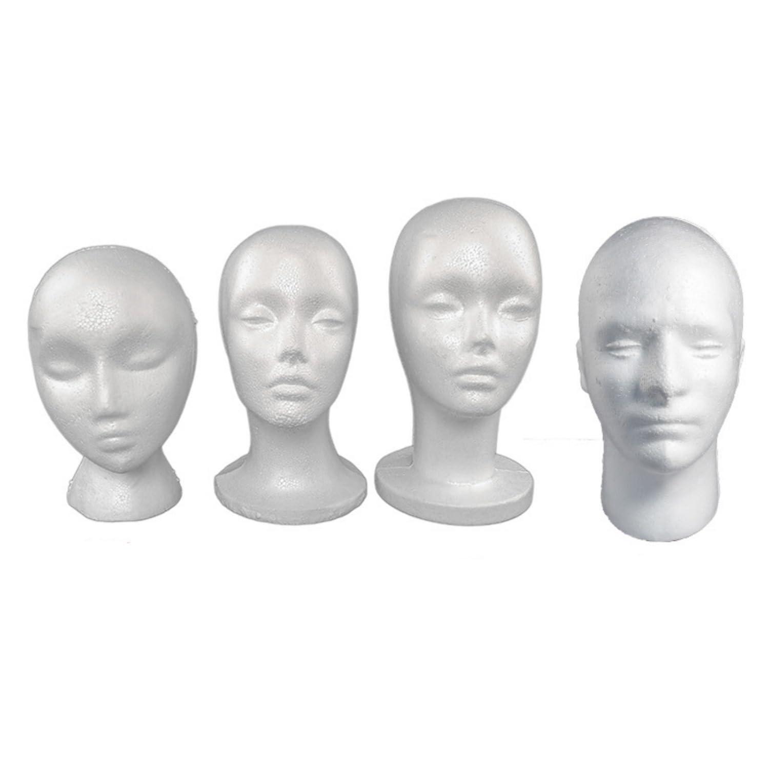 Easnea Easnea White Polystyrene Foam Mannequin Male/Female Mannequin Head Stand Model Wigs Hair Mannequins Heads Scarf Hat Cap Holder Craft Foam Wig Head for Hair Salon, DIY, Shop (Style D)
