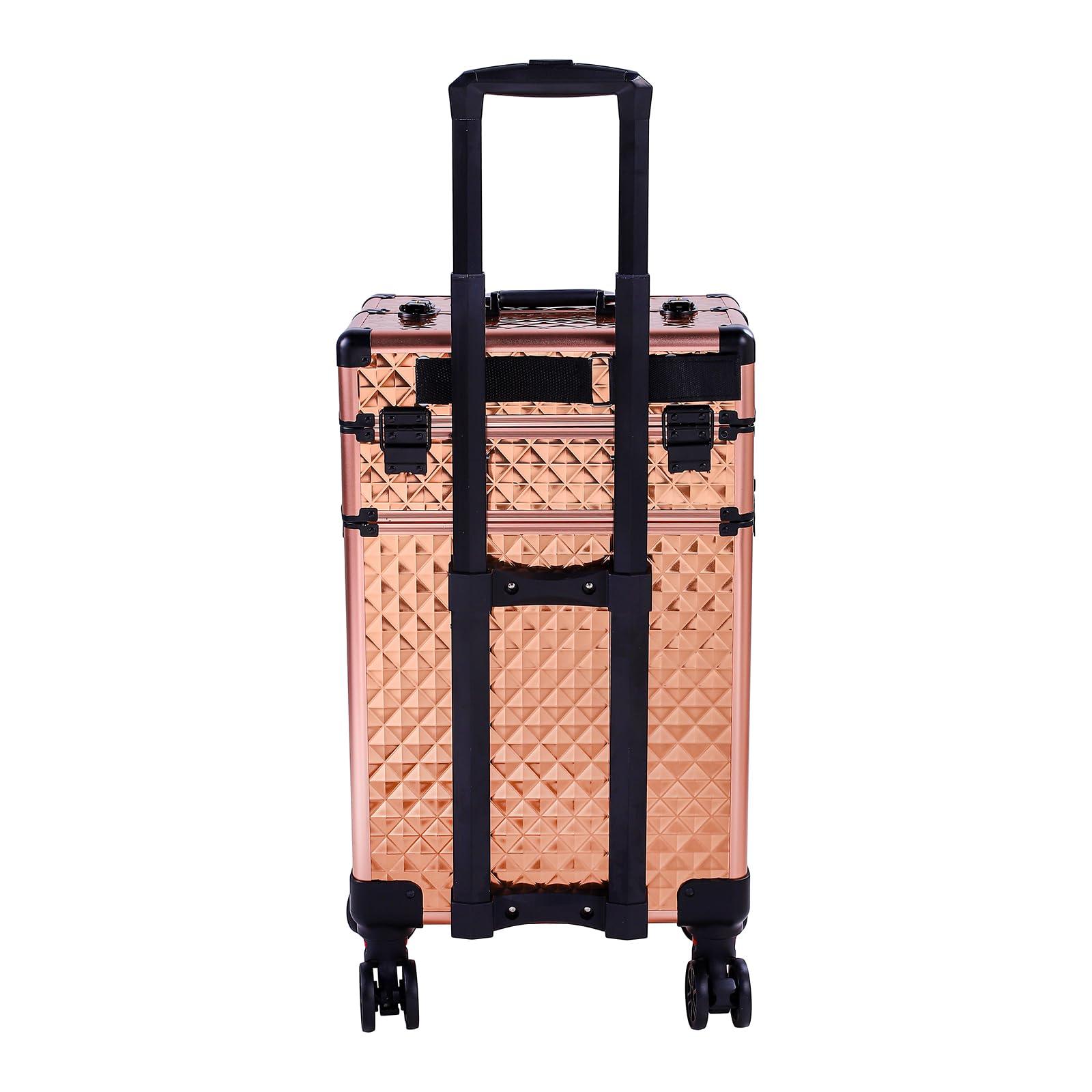 sheeroy sheeroy 4 in 1 Rolling Makeup Case, Cosmetic Train Case Trolley Traveling Make Up Cart with Key Swivel Wheels for Makeup Artist, Hairstylists, Nail Tech Stylist - Rose Gold