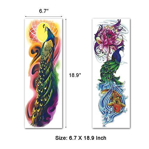 LEOARS Arm Sleeve Temporary Tattoos, Fake Peacock Half Arm Tattoos and Full Sleeves Tattoo Sticker for Women Men Makeup, 8-Sheet