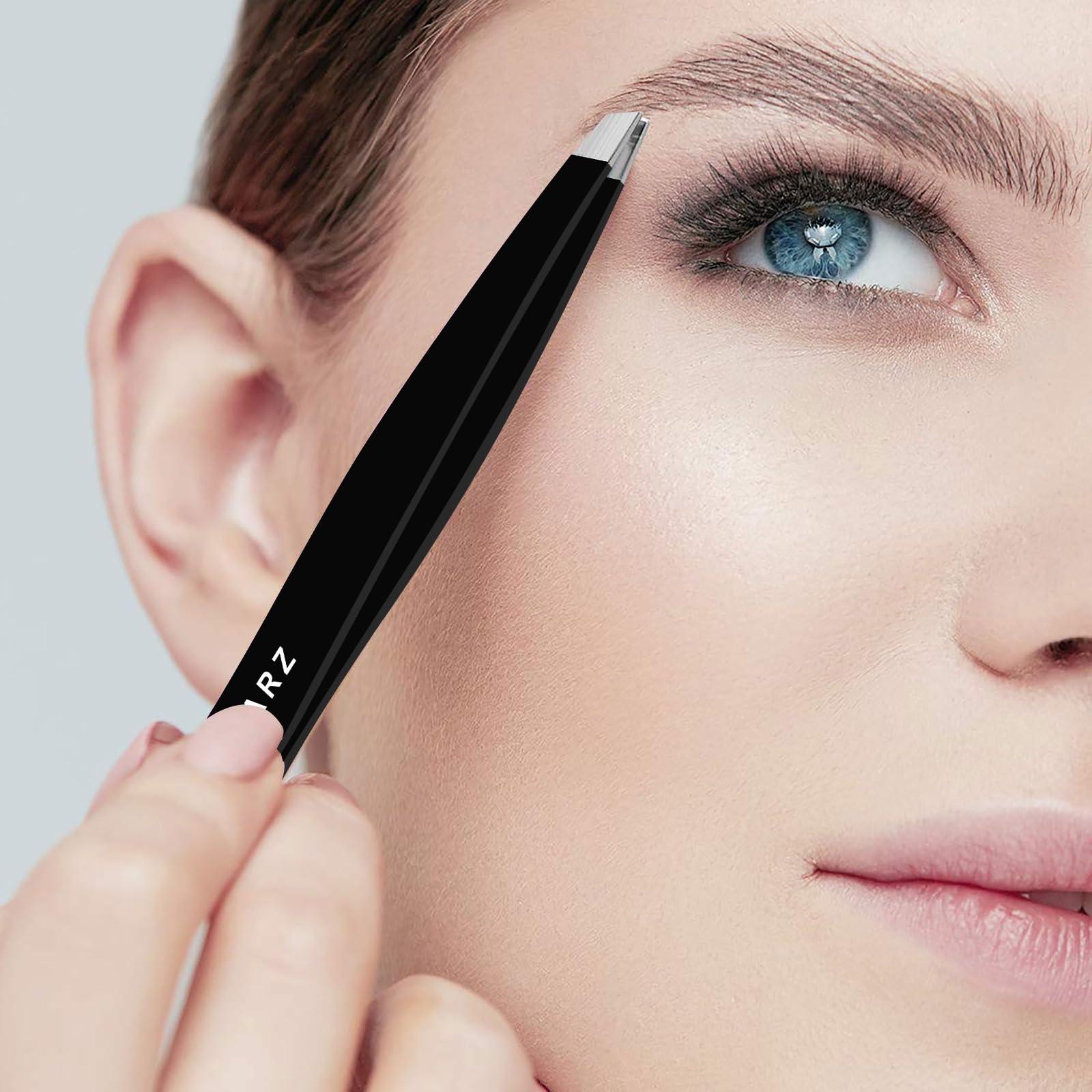 NARZ Professional Tweezer for Facial Hair Women & Men Stainless Steel Precision Tweezers for Ingrown Hair Tweezers for Men & Women (Deep Black)