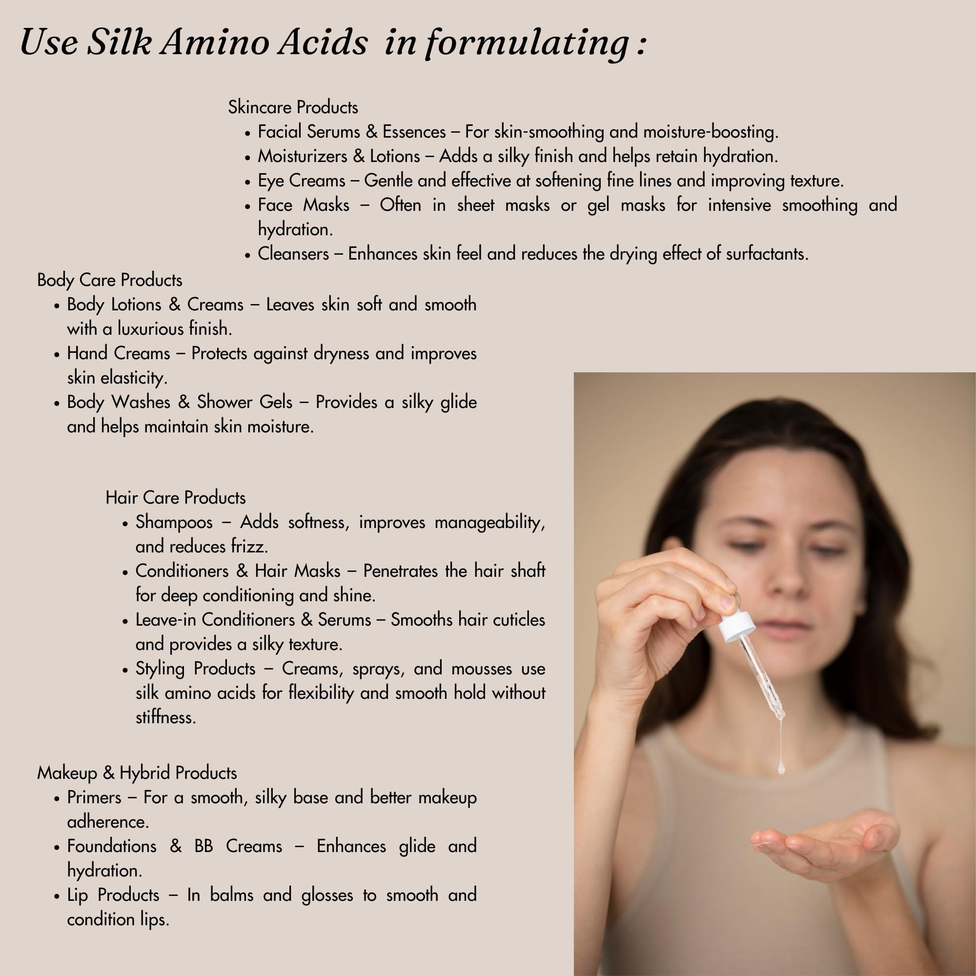 Naples Cosmeceuticals Hydrolyzed Silk Amino Acid Powder Cosmetic Grade for Hair Skin Nails Moisture Retention 100% Pure Use in Formulations or Add to Your Favorite Products (2 oz)