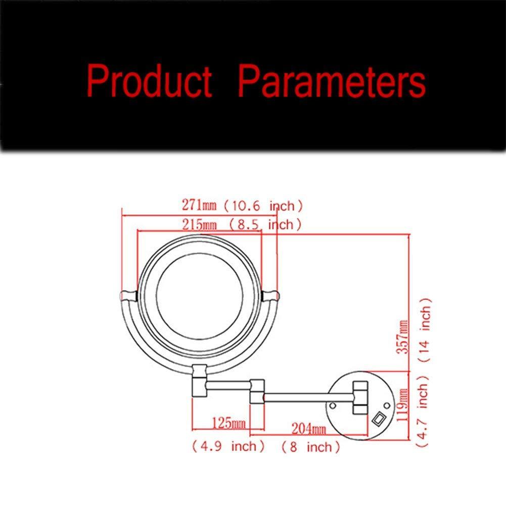 ROWITA ROWITA Wall Mounted Makeup Mirror 3X Magnification, Magnifying Vanity Mirror with LED Lights, Flexible Gooseneck, and Locking Suction, Extendable Arm,for Girls (Color : Gold)