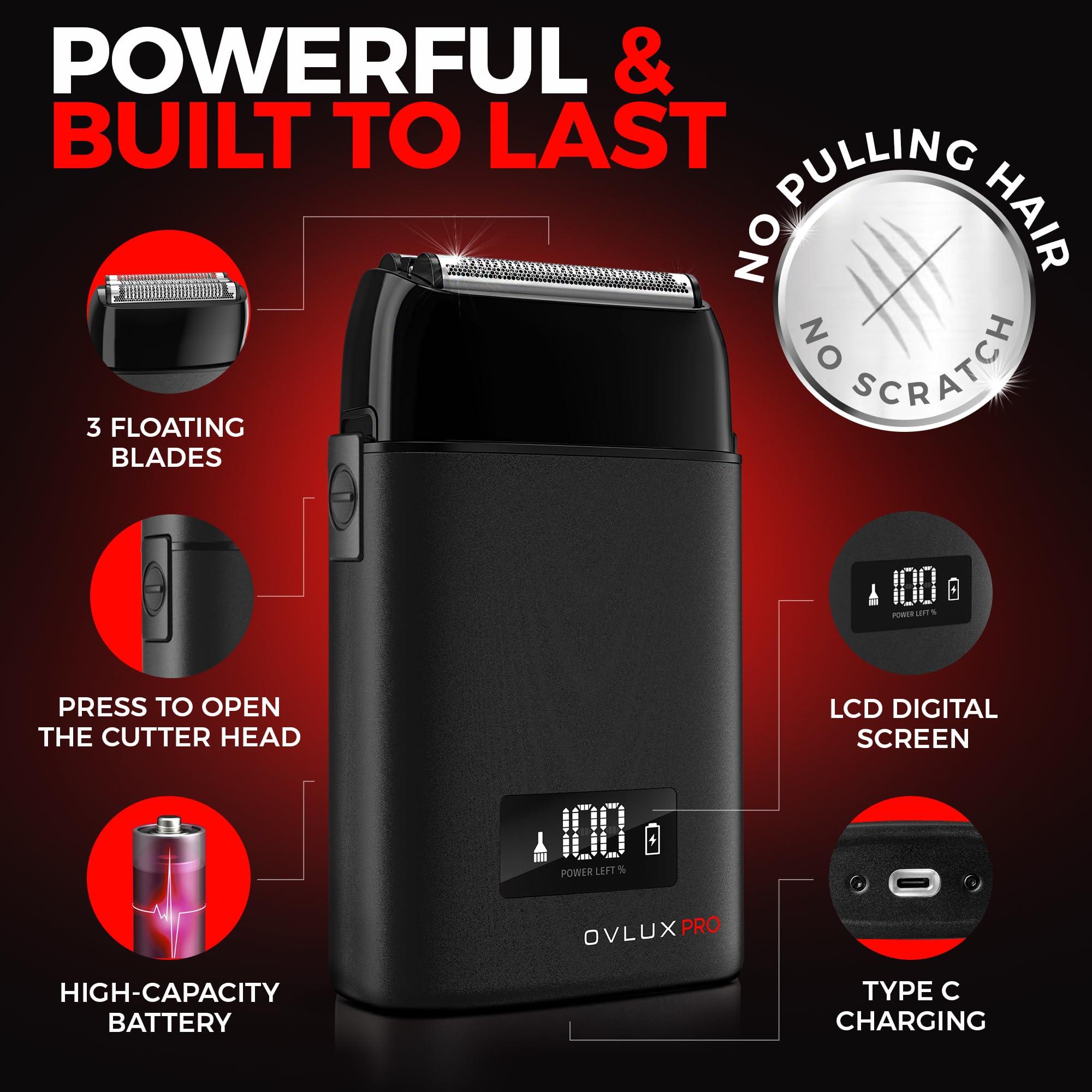 OVLUX Metal Shell Three Blades Foil Shaver for Men: Dual-Foil with Trimmer - Ideal Barber Face Shavers for Bald Heads, Perfect Gifts for Men, Him, Dad, Father, Husband