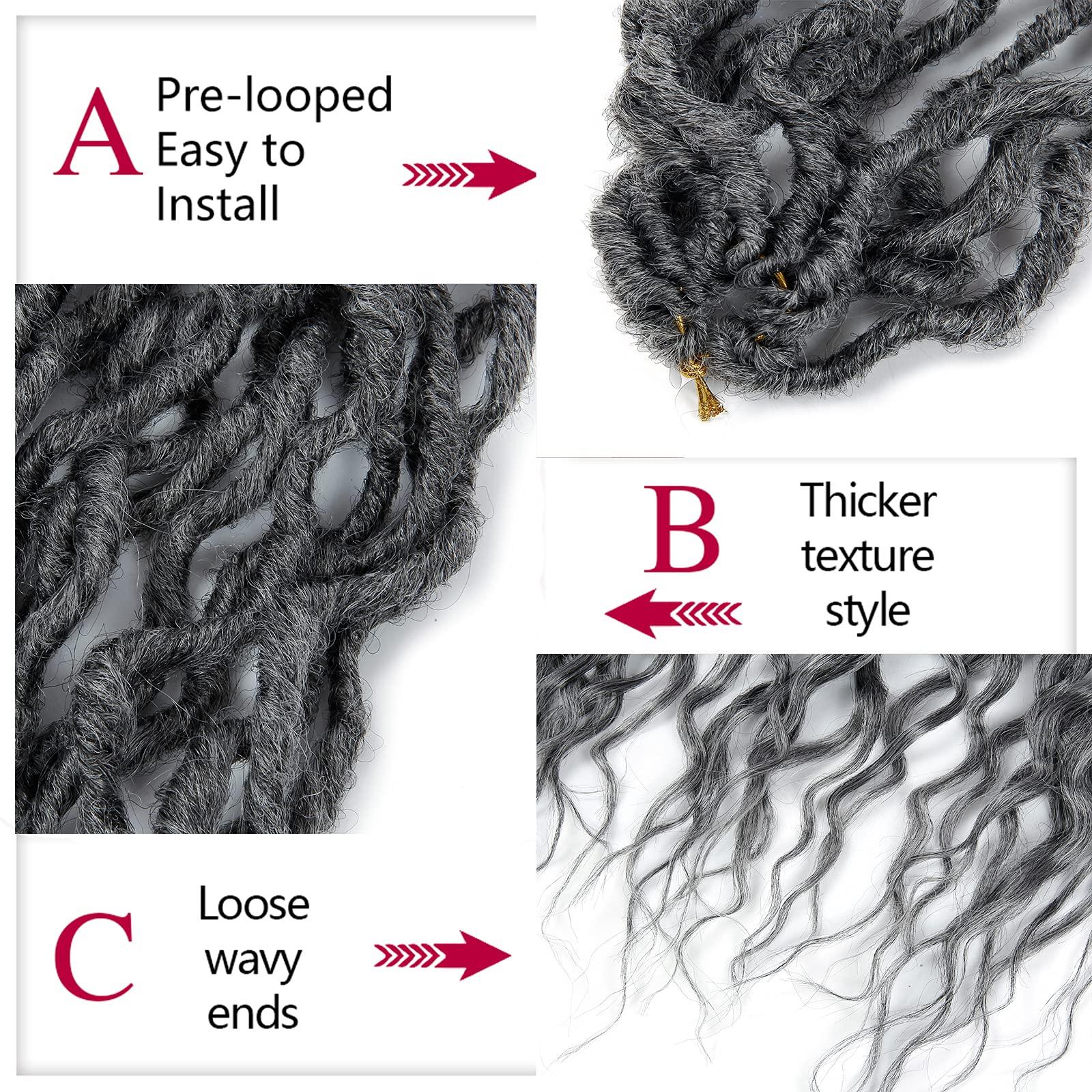 BEkjdiof Goddess Faux Locs Crochet Hair 24Inch 6Packs Pre-looped Goddess Locs Crochet Hair,Curly Locs Crochet Hair Soft Dreadlocks Faux Crochet Locs Synthetic Crochet Braids for Black Women(24'', Grey)