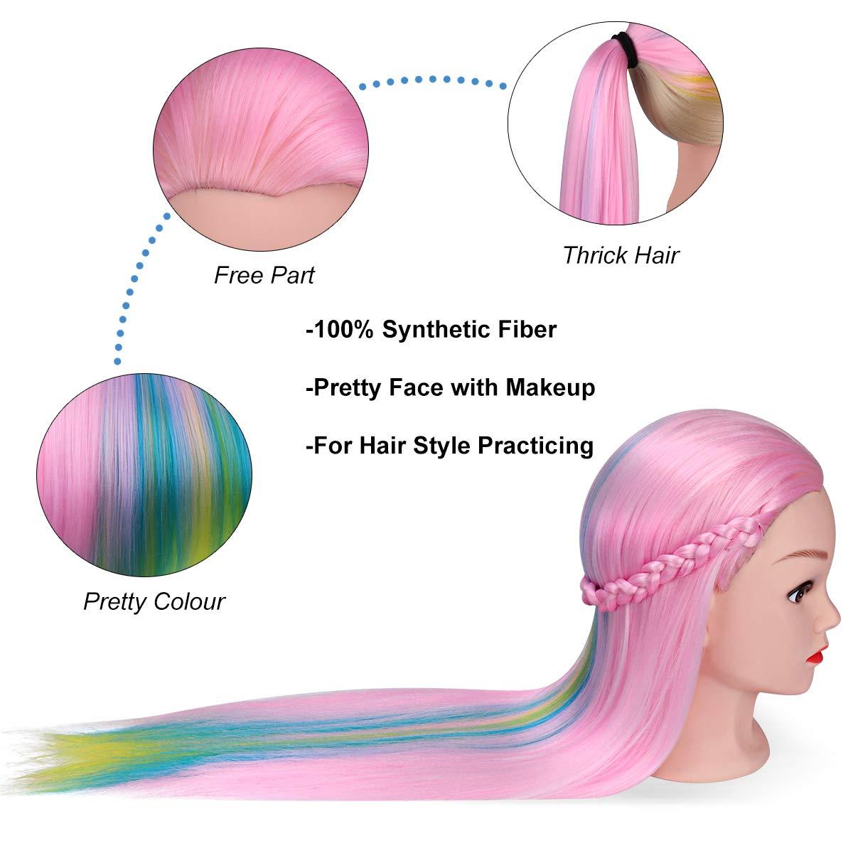 MYSWEETY MYSWEETY 29 Inch Colorful Hair Mannequin Head Hairdressing Practice Training Doll Heads Cosmetology Hair Styling Mannequins Heads with Clamp + Practice Tools(PINK)