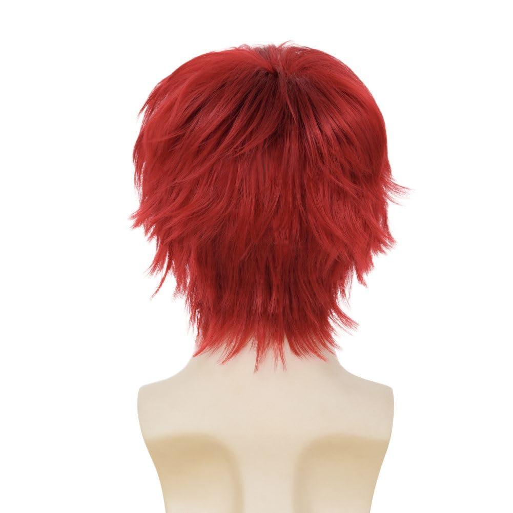 Salaibs Salaibs Mens Red Short Wig with Bangs Synthetic Natural Looking Halloween Cosplay Hair Wigs