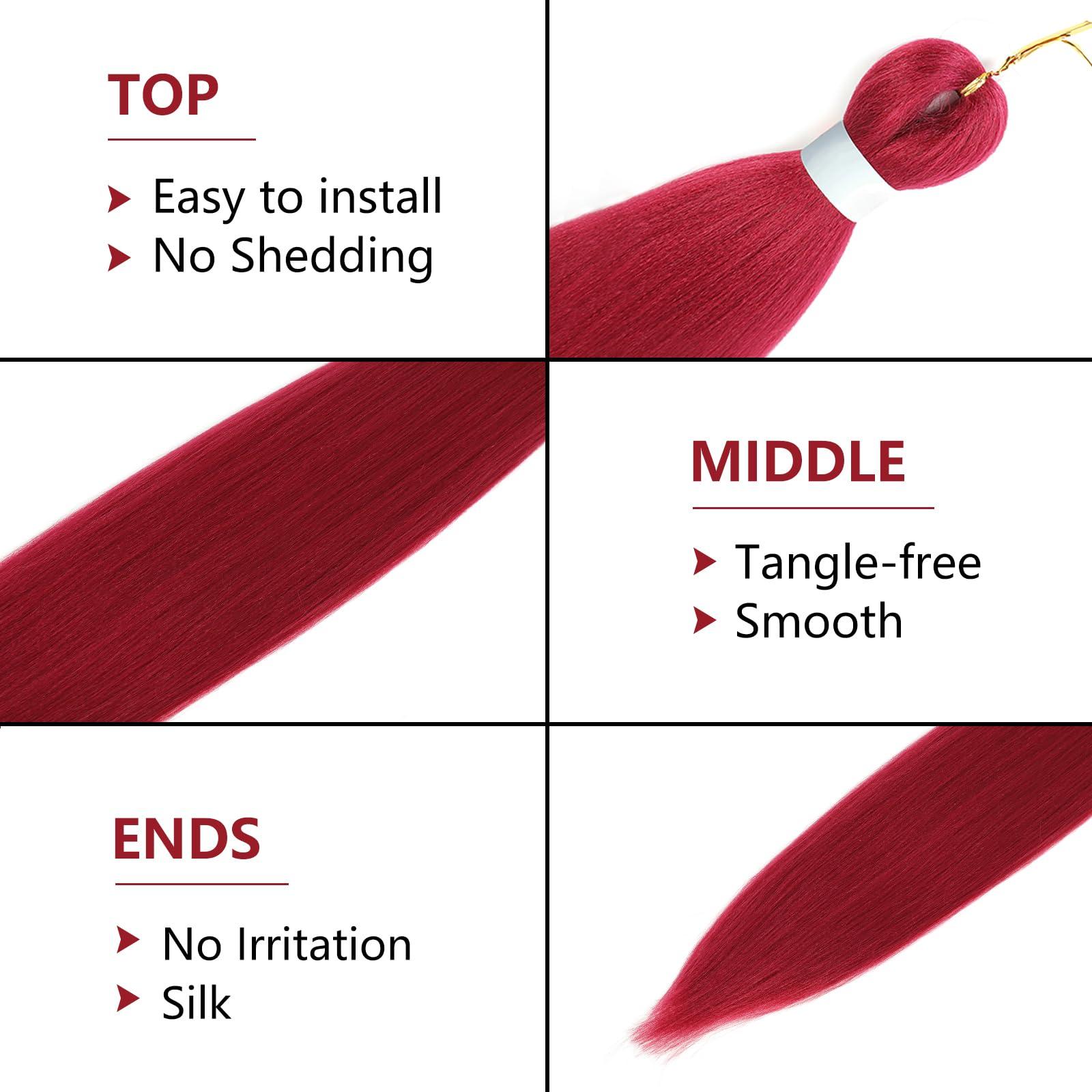 Savasana Savasana Rose Red Pre stretched Braiding Hair, 26 Inches Box Braids Hair Extensions, 3 Packs Yaki Texture Braiding Hair Pre stretched