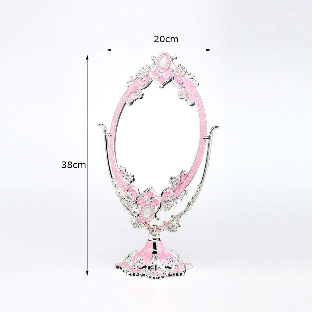 MakeupMirrors Dressing Mirror Princess Mirror, Metal Support Makeup Mirror Retro Lace Beauty Mirror Bathroom Bedroom Dressing Table Mirror White/Yellow/Pink/Blue Clear (Color : D, Size : 3820CM)